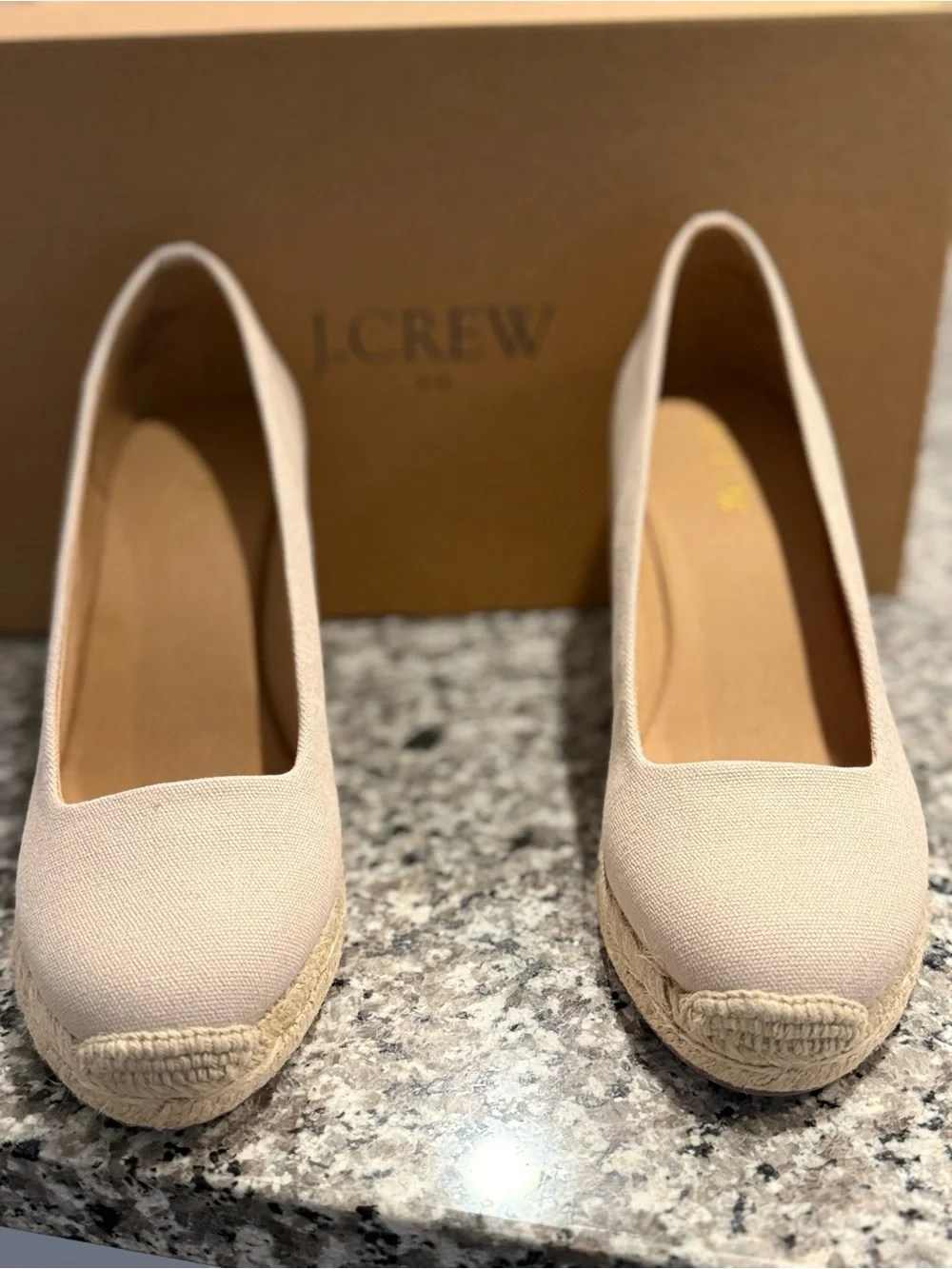 J. Crew Neutral Canvas Espadrille Wedge Pumps